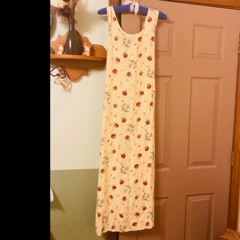 Vintage 80s 90s Flowy Pale Yellow Floral Dress - Picture 7 of 7